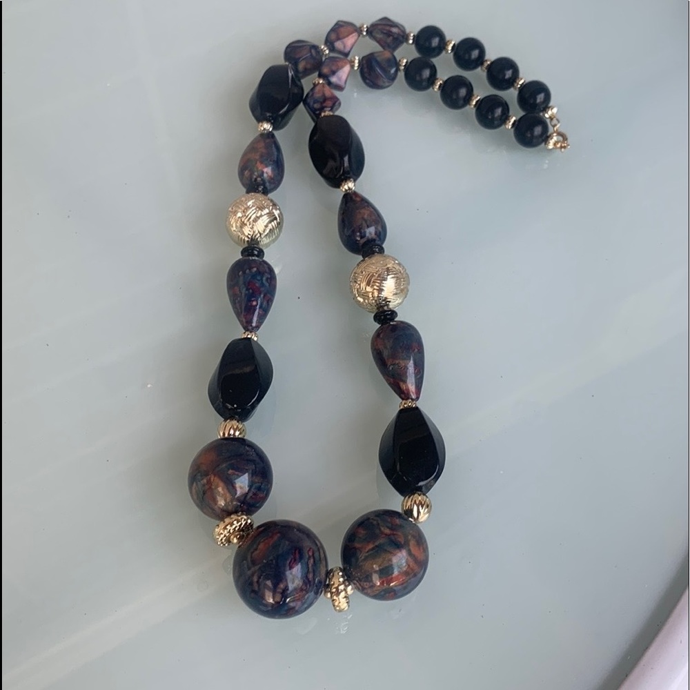 Dark blue Beaded statement necklace